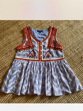 Indigo Moon Bohemian Embroidered Coin Tie Dye Peplum Top Size Medium 100% Cotton